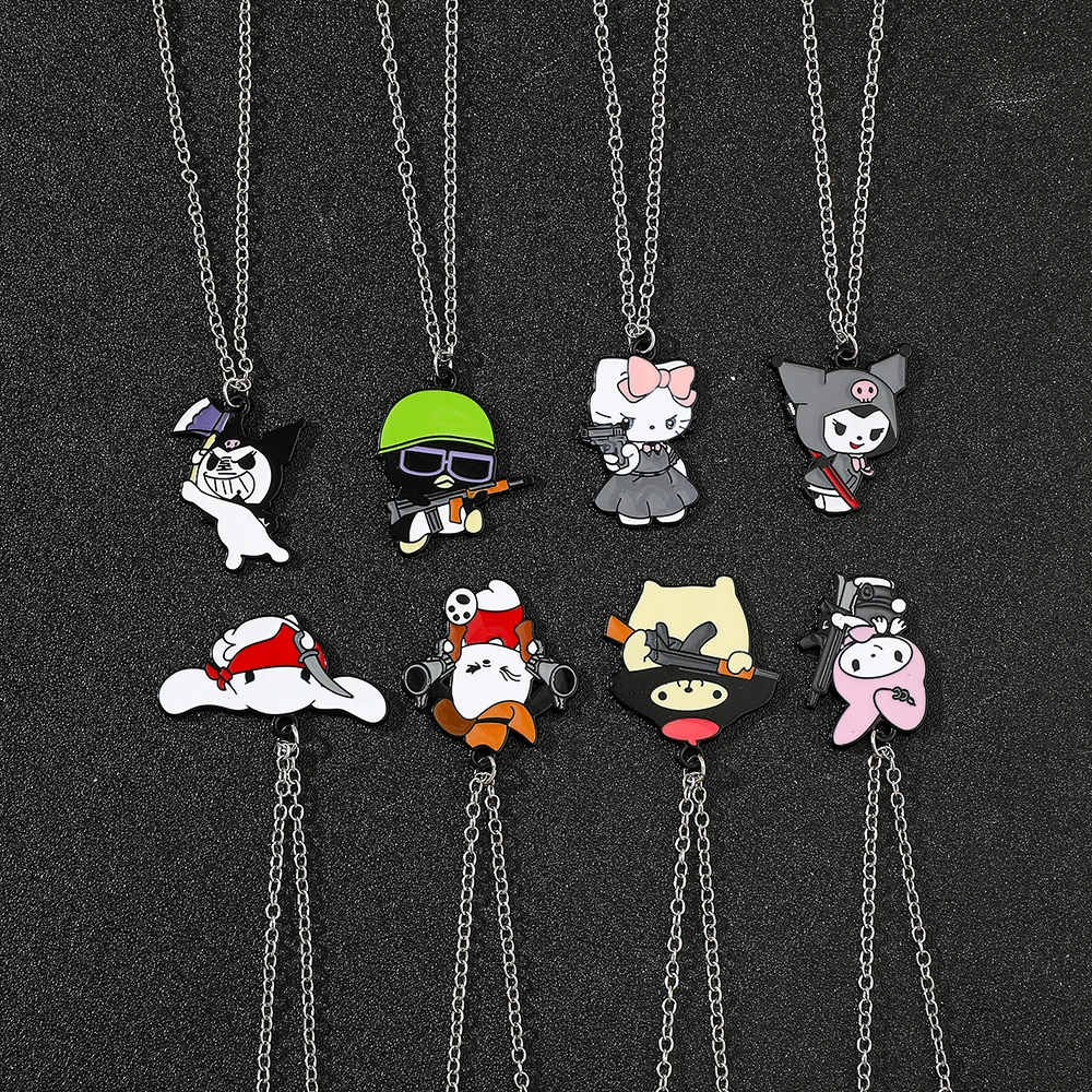 Sanrio Anime Cartoon Series Pendant Necklace Creative Funny Cute Necklace Gangster Agent Hello Kitty Kuromi Necklace Gift