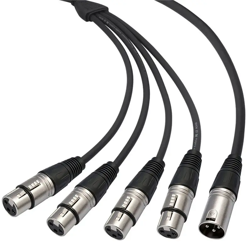 A99E-3 Pin XLR 1 Male To 4 Female Y Splitter Audio Cable,4 Way-1 XLR Single Input To Four Output Parallel Connection Cable