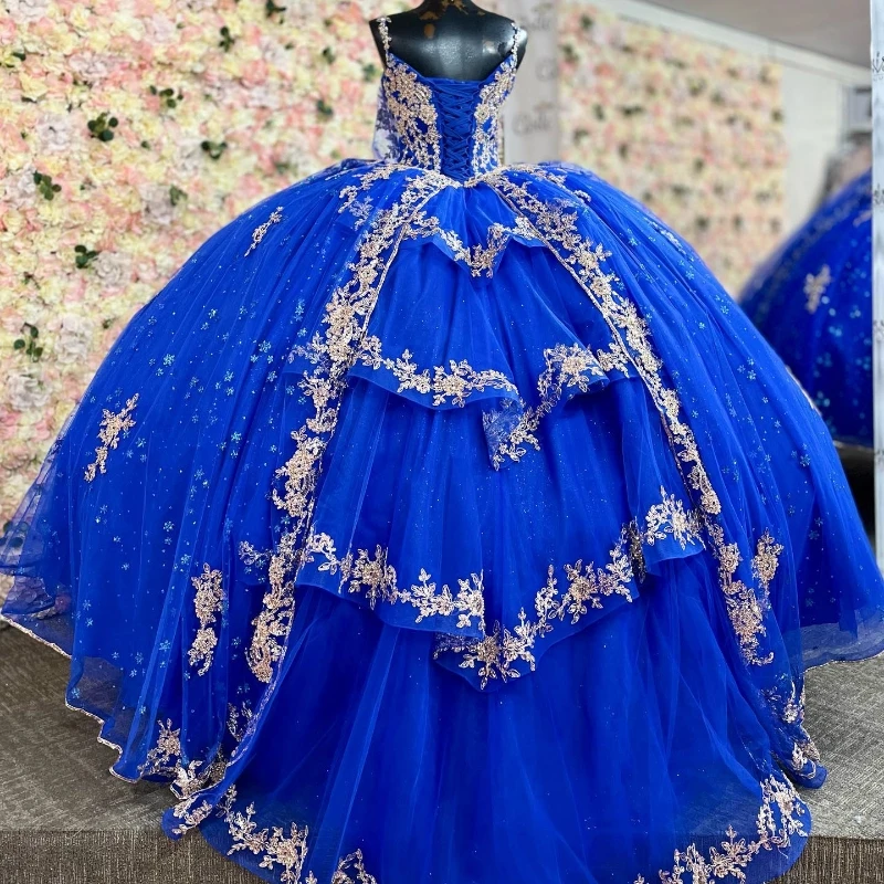 Vestido De quinceañrea azul, traje De cumpleaños De 15 y 16 años, con capas finas, apliques, hecho a medida, novedad De 2024