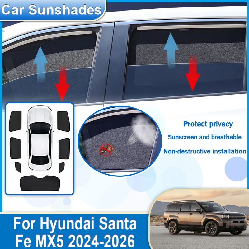 

Auto Mesh Sunshade For Hyundai Santa Fe MX5 2025 2024 2026 Accessories Car Window Sun Visors Sunshades Sun Shade Curtain Protect