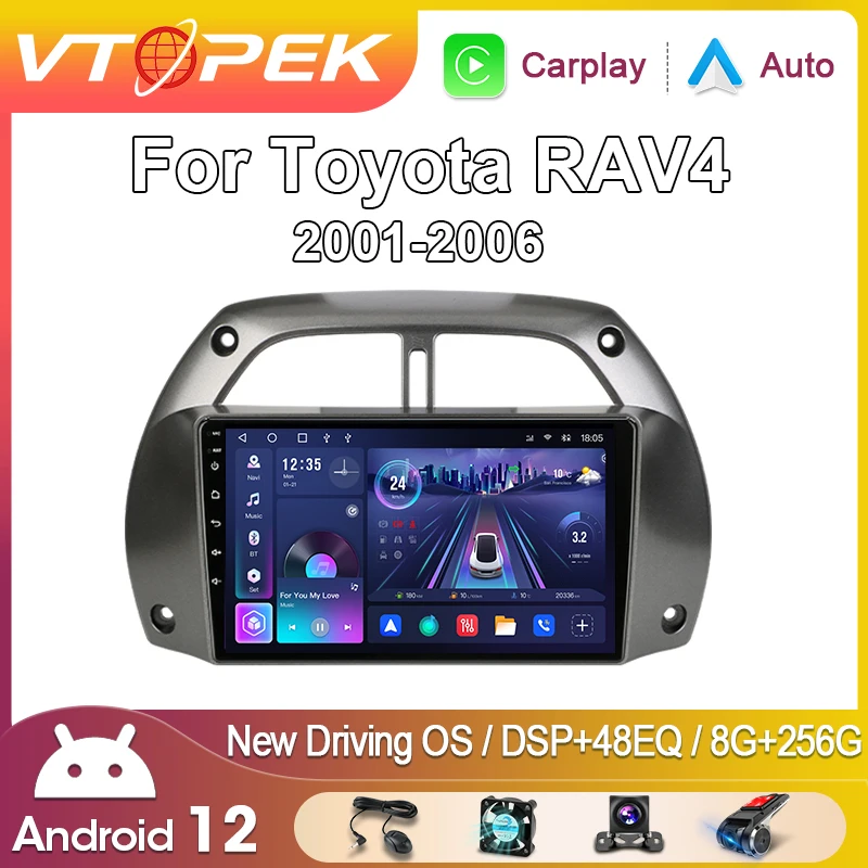 

Vtopek Android 12 для Toyota RAV4 Rav 4 2001 2002 2003 2004 2005 2006 Автомобильный радиоприемник Мультимедийный плеер 2 Din Carplay Стерео GPS DVD