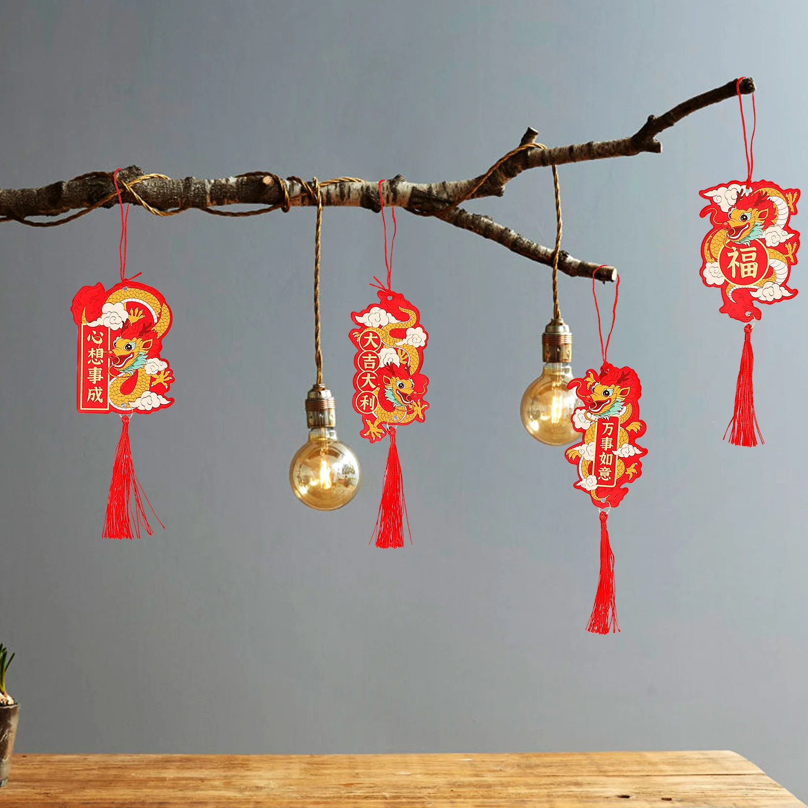 

6 Pcs 2024 Year of The Dragon Zodiac New Ornaments Hanging Pendant Decoration Spring Festival Decorations Chinese Style