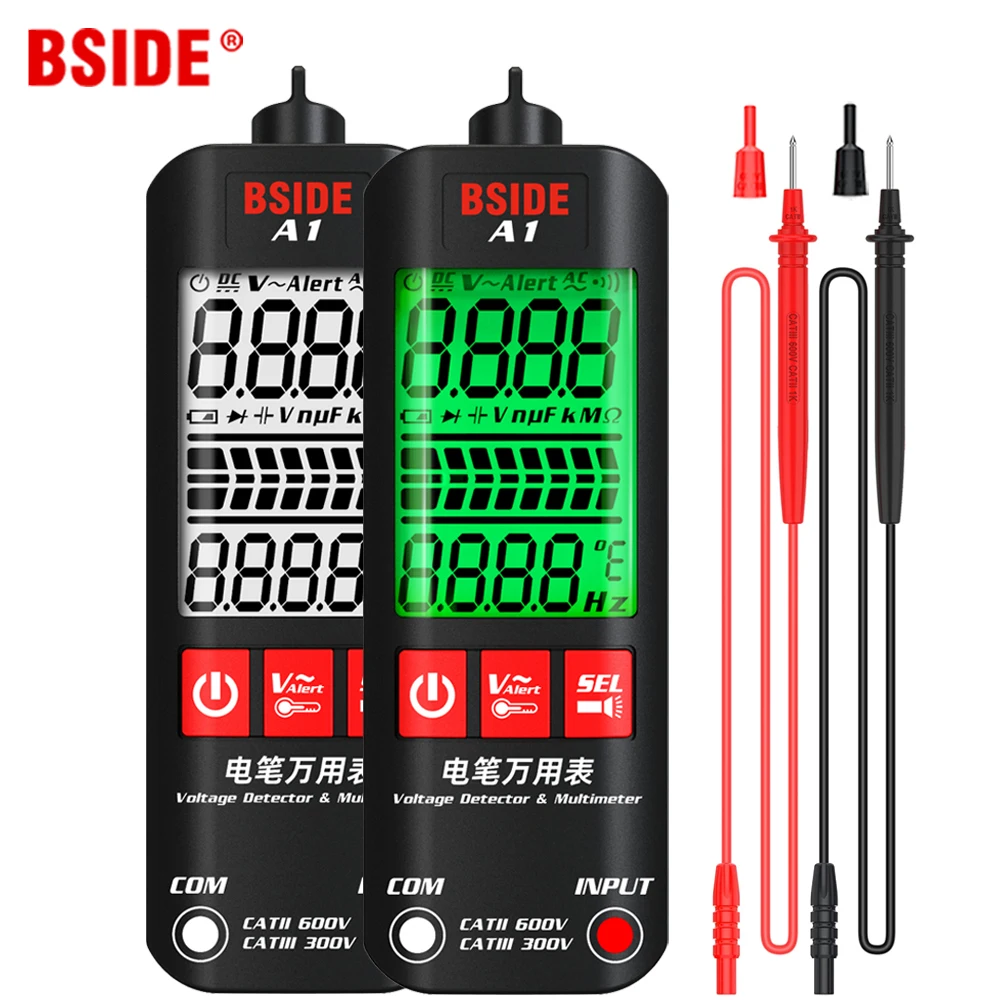 BSIDE Digital Multimeter Voltage Tester A1 Color Display Non-Contact electric pen Dual Range Live Wire test Ohm Hz NCV meter