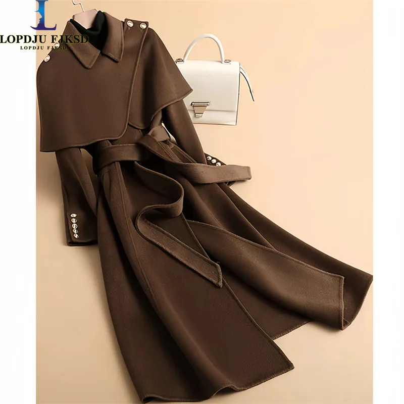 

Women's Woolen Coat,Covered Button ,Adjustable Waist Windbreaker,England Style Female Jackets, Outerwear, Spring,Autumn,2024