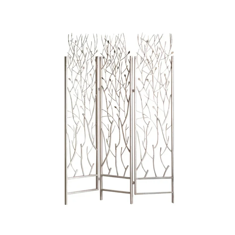 

French wrought iron pattern small screen, folded three-screen white old effect