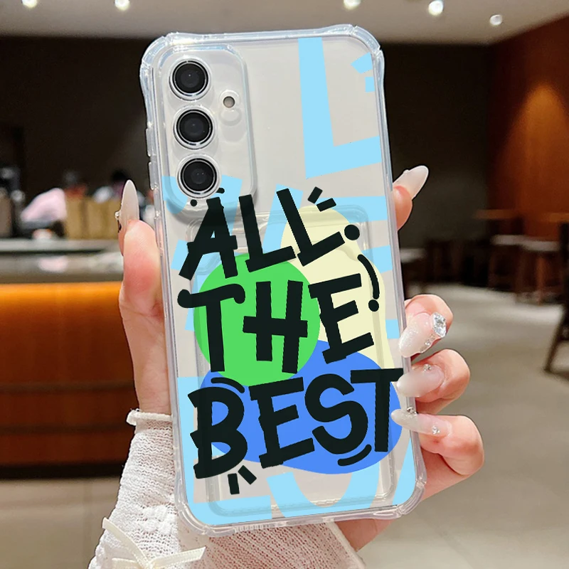 Card Pocket Phone Case For Samsung Galaxy S26 S25 S24 Ultra S23 S25 FE A57 A17 A56 A55 A37 A16 A36 A54 Creative Text Print Cover