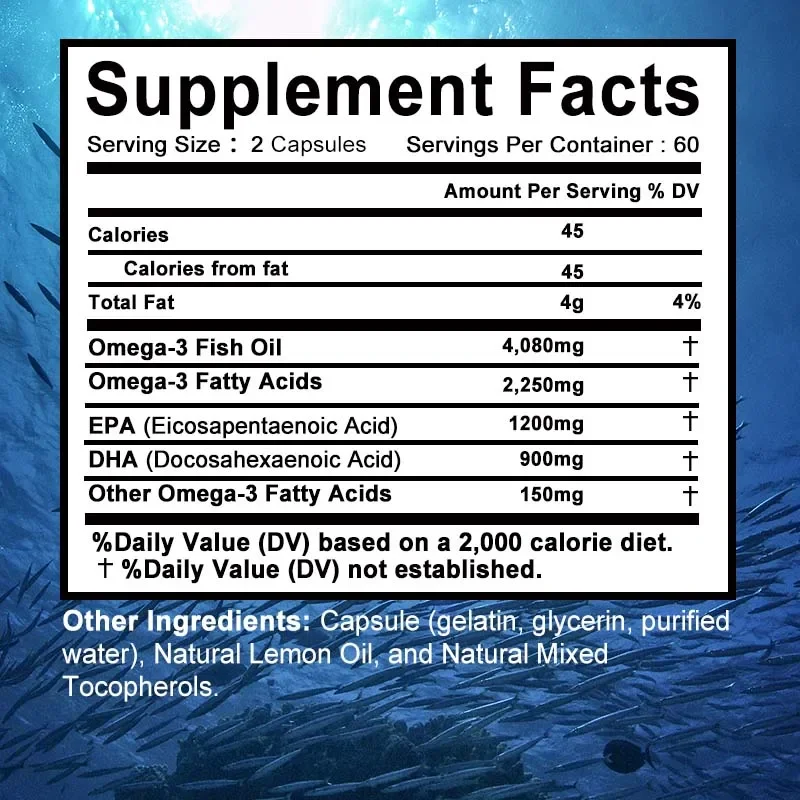 Omega 3 Fish Oil -  Support Brain Nervous System Good for Cardiovascular & Skin Health Antioxidant