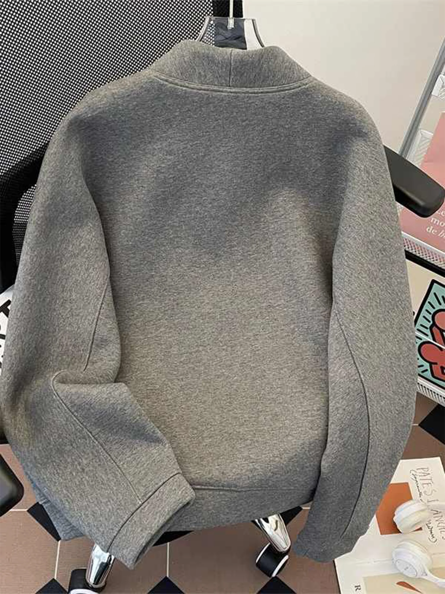 Feminino cinza zíperes moletom vintage harajuku y2k manga longa oversize moletom pulôver topo 2000s roupas de moda outono