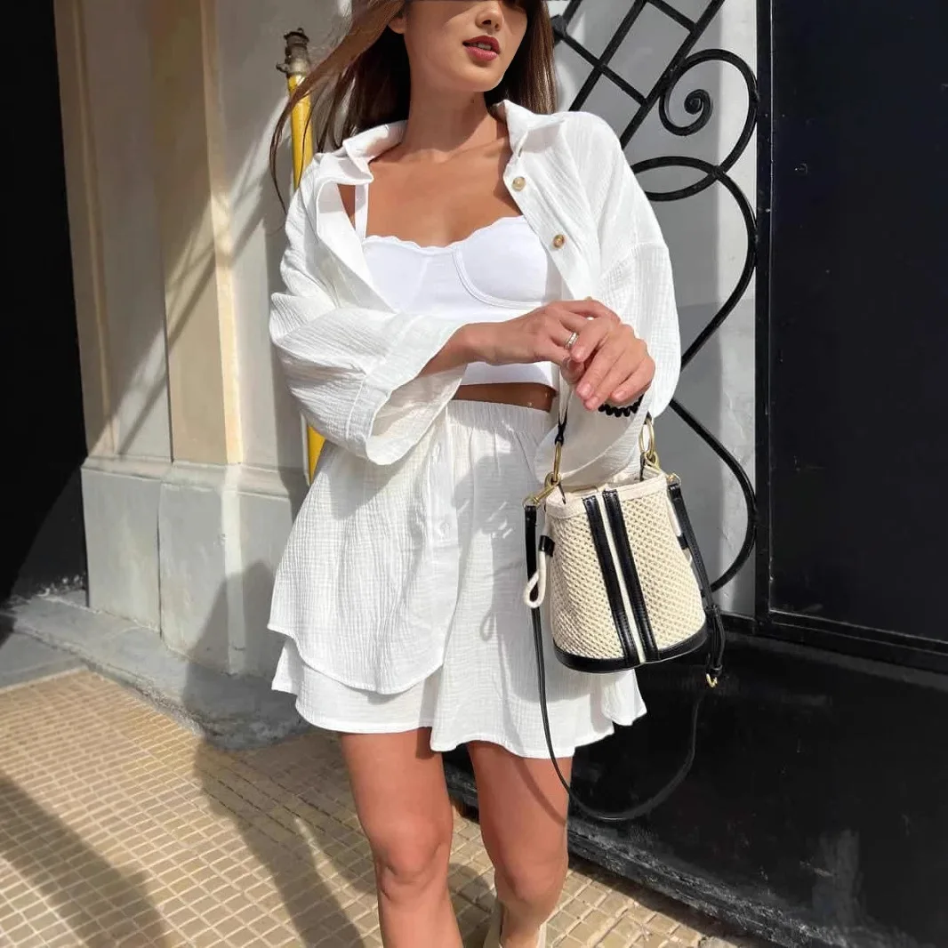 Lässige Eleganz, offene Strickjacke, Oberteil mit Knöpfen und Orts-Set, langes Sve Ne-Zweiteiler-Set, Sommer-Faion-Damen-Ensemble