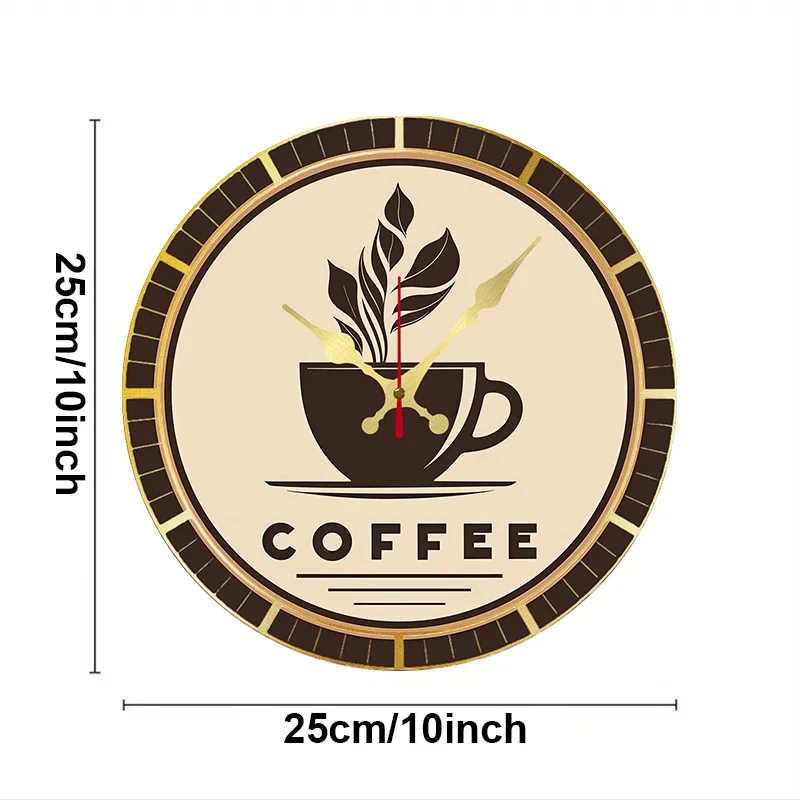 Vintage Coffee Emblem Wooden Round Silent Hanging Wall Clock,Suitable For Living Room,Office,Study Room,Bedroom,Home Decoration.