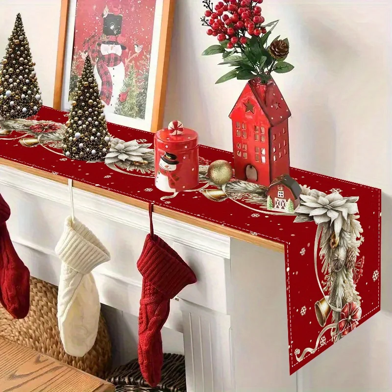 

Merry Christmas Table Runner Holiday Kitchen Dining Table Runner for Farmhouse Home Party Decoration Seasonal Home Decor