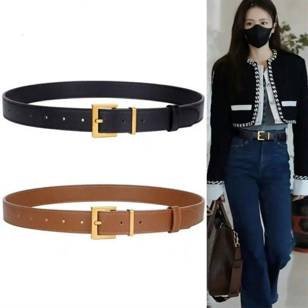 

Luxury Designer Brand Women Leather Belt Casual Versatile Square Gold Buckle Belt Trouser Dress Belts Clothing Accessories