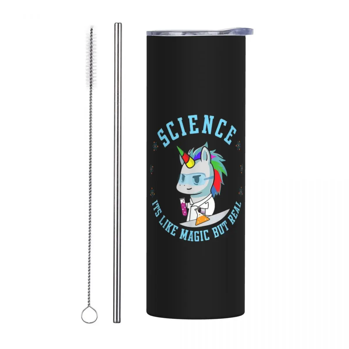 Science It's Like Magic But Real Unicorn Stainless Steel Tumbler Vacuum Insulated Mugs Thermal Cold Cup Straws With Lid 20oz