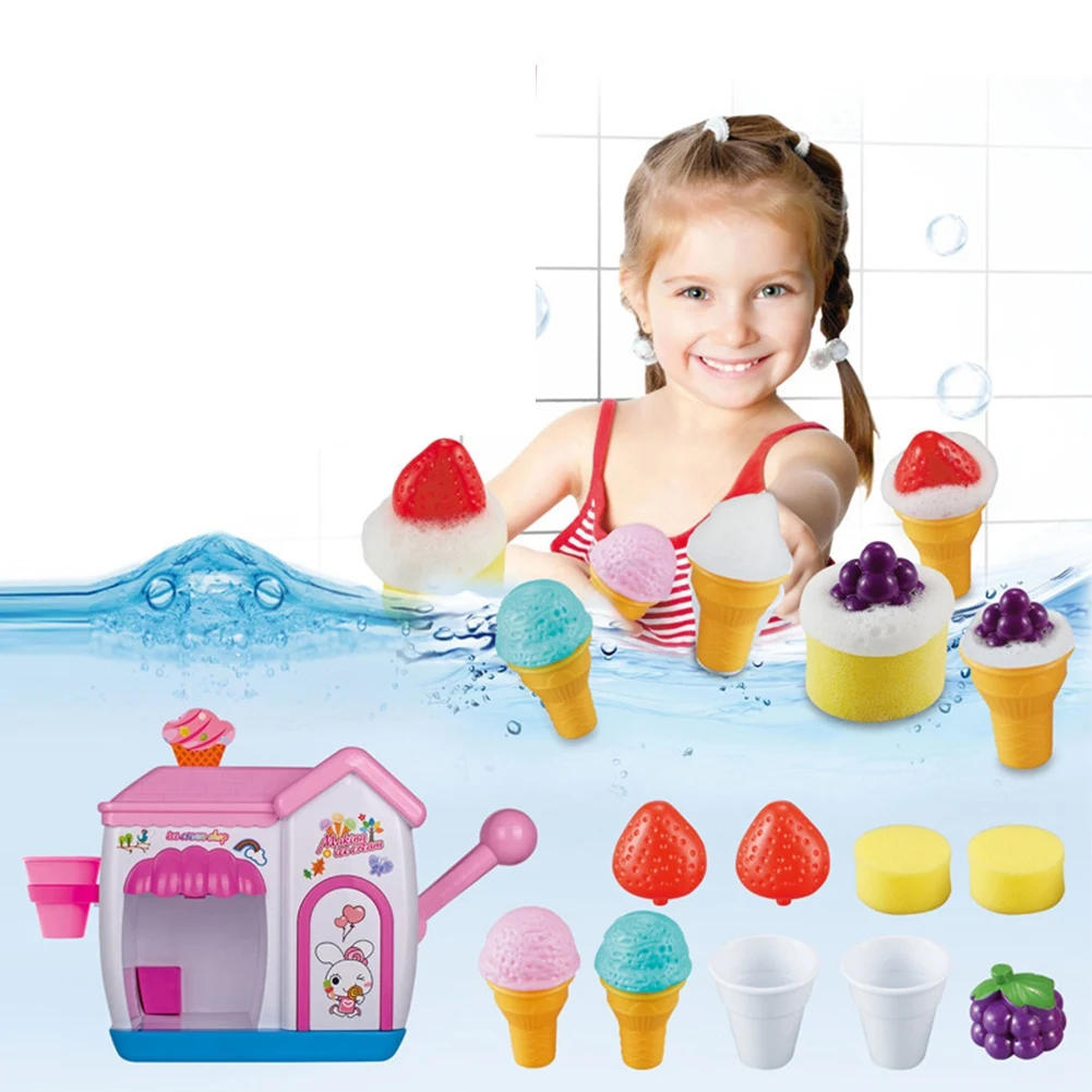 Kids Bathroom Foaming Ice Cream Bubble Machine Bathtub Toy Children Play House Educational Bath Fun Game(B)