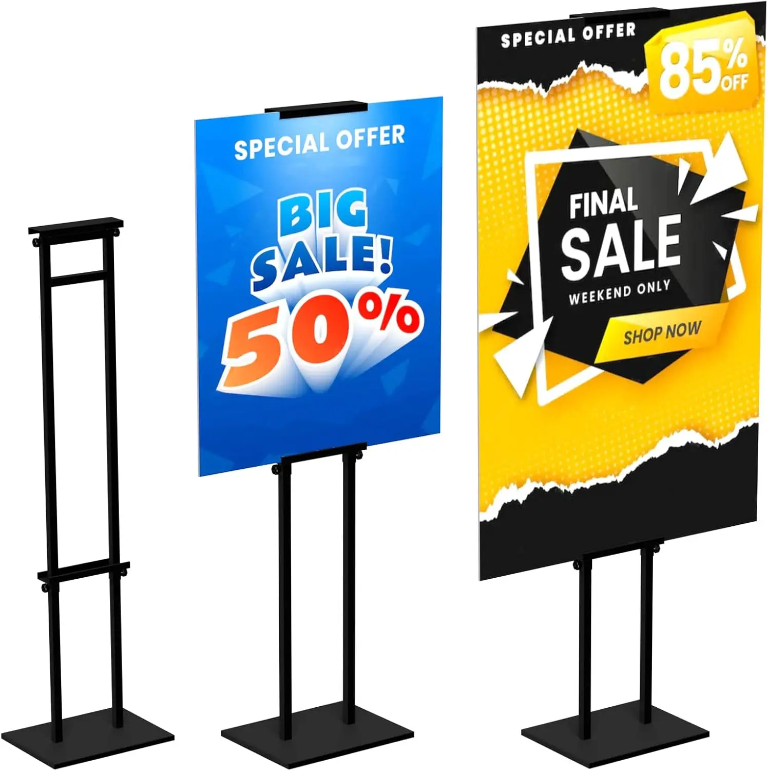 

Adjustable Double-Sided Floor Sign Stand, Heavy Duty Banner Holder Up to 75 Inches for Posters and Foam Boards (2-Pack)