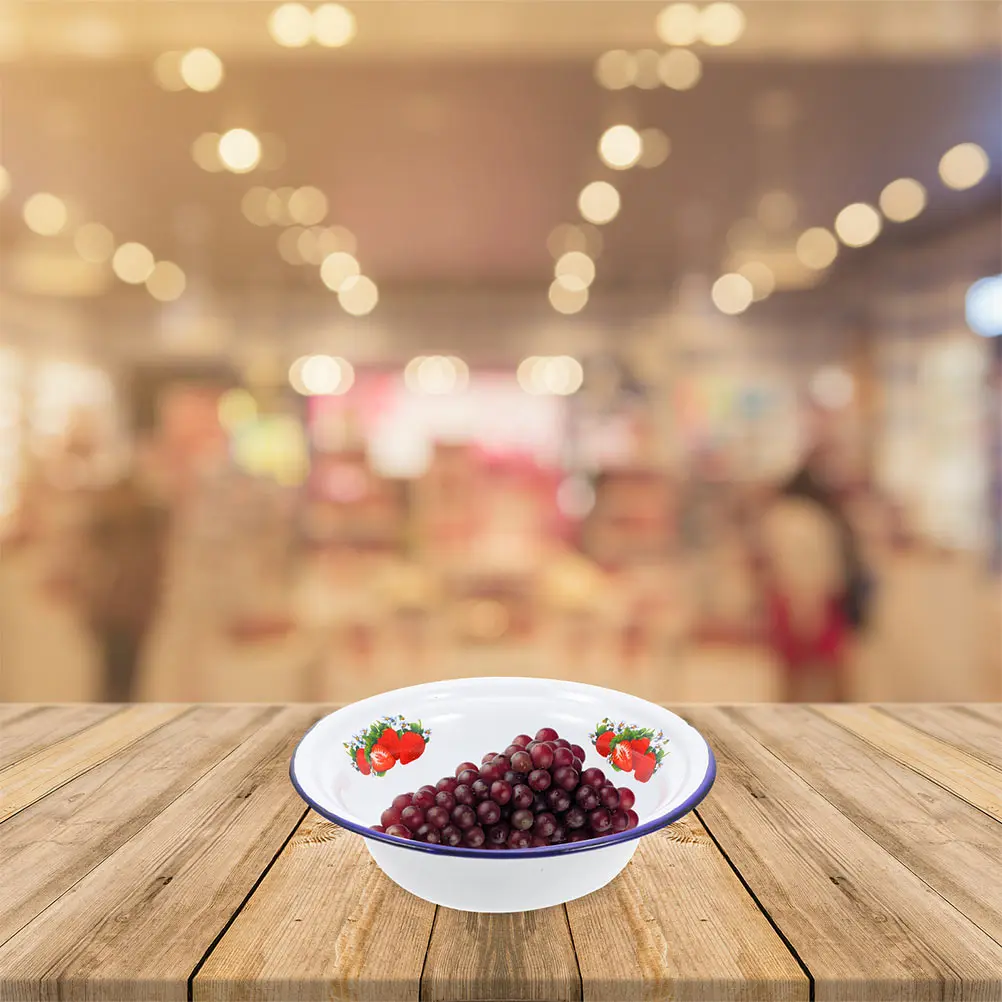 

Enamel Bowl Premium Iron Material Large Capacity Multifunctional Kitchen Gadget For Soup Noodle Rice Washing Storage Retro