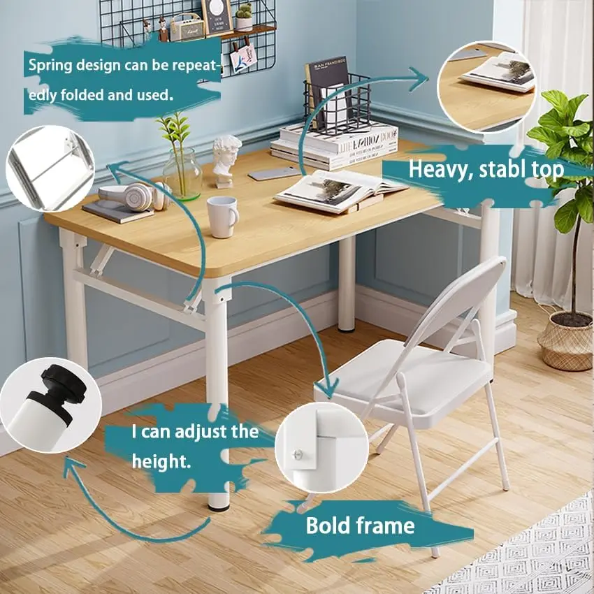 Bureau pliant de table PC de style simple moderne, aucun assemblage requis, écriture d'ordinateur…