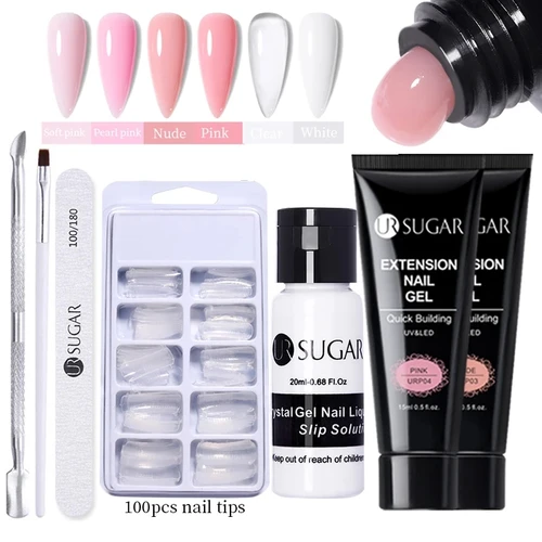 UR SUGAR-esmalte de uñas de Gel de extensión, 15ml, blanco desnudo brillante, transparente, semipermanente, UV, Gel duro, juego de barniz de Gel para prolongar los dedos