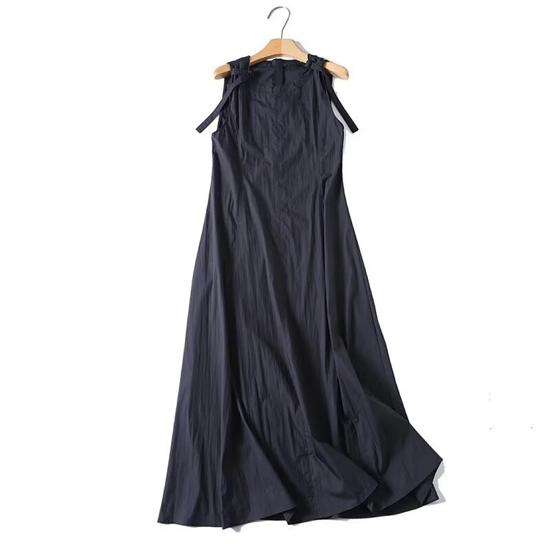 

Maxdutti 2026 Poplin Midi Dress Elegant Navy Color Women's Casual Dresses Summer Tank Dresses For Women Female Clothing