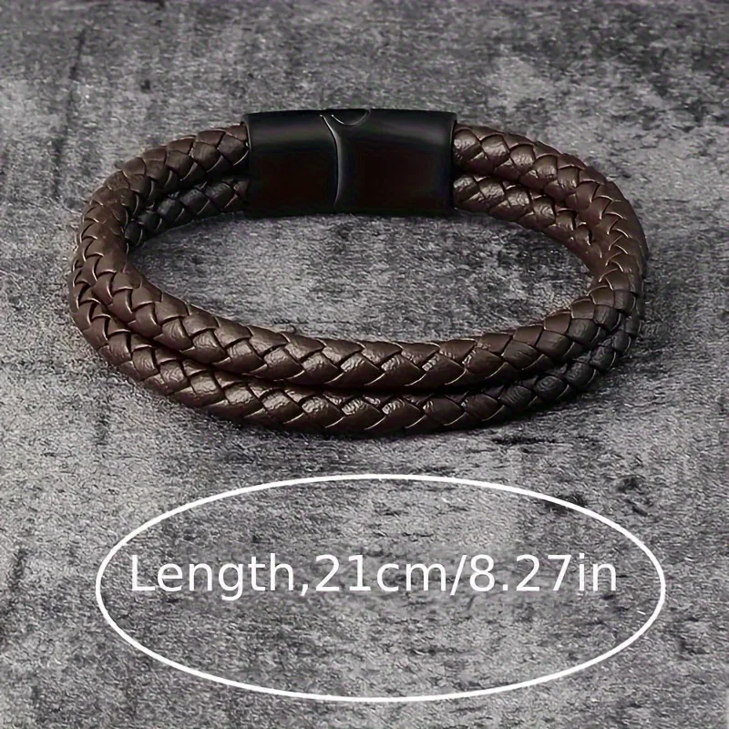 Handgewebtes Lederarmband für Herren | Klassisches Doppelschicht-Armband für Herren | Freizeit- und Businesskleidung | Ideales Geschenk für Ihn – Detail 4