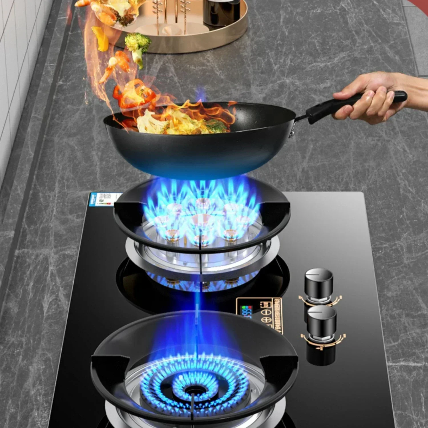 Gas stove, dual stove, household natural gas stove, embedded high flame timed liquefied gas stove