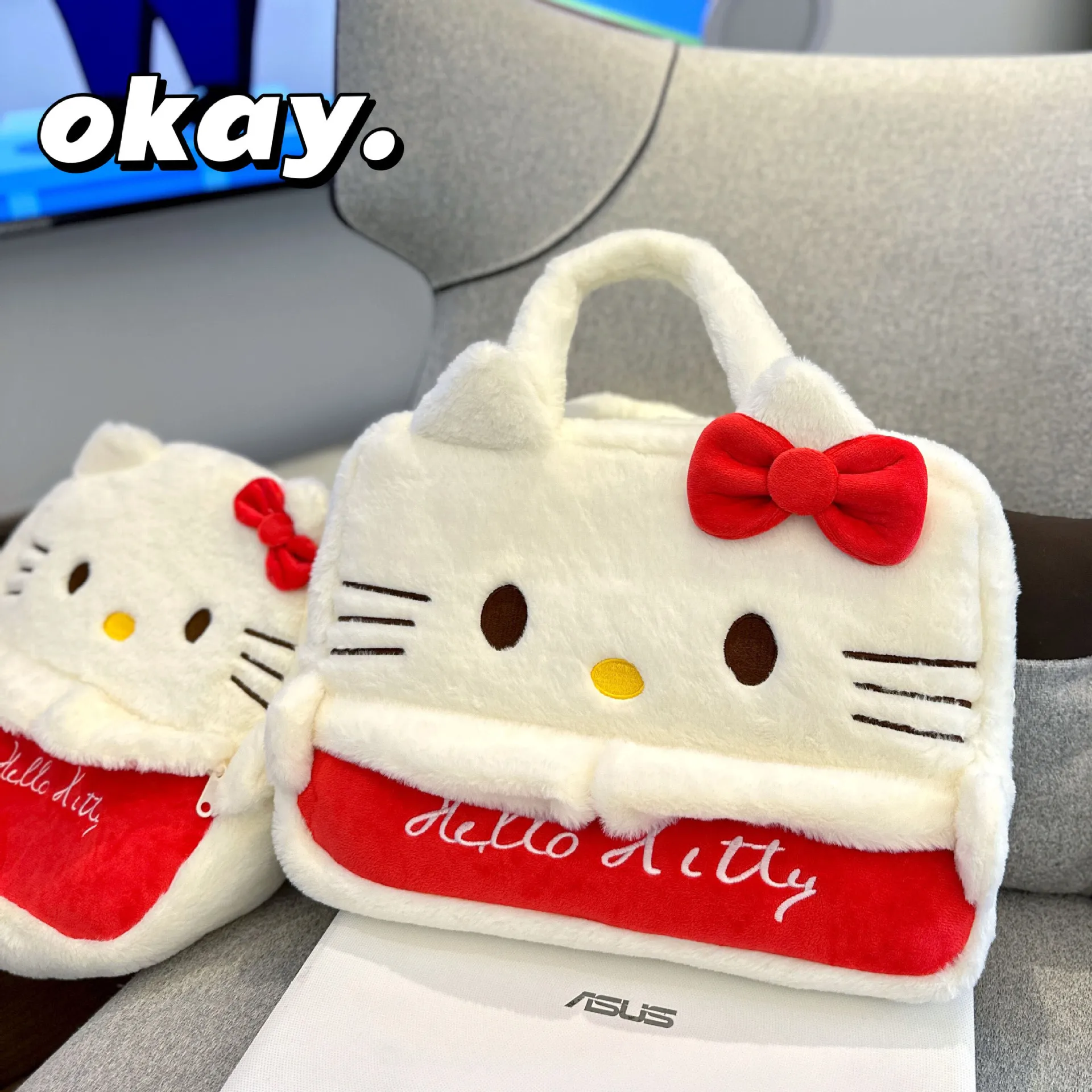 New Sanrio Hello Kitty Plush Laptop Bag 13.3in 14.5in 16.1in Cute Large Capacity Tablet Organizer Handbag Laptop Case