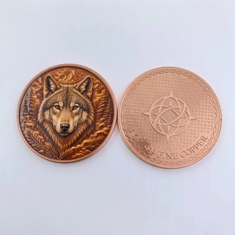 8 Types Wild Animal 1 OZ .999 Fine Copper Commemorative Coin Color Print Lion Tiger Wolf Designs Wildlife Collectible Decor Gift