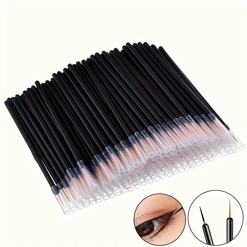 

50pcs Disposable Eyeliner Brushes with Fine Tip and Nylon Bristles - Precision Application Wand for Castor Oil All Skin Types