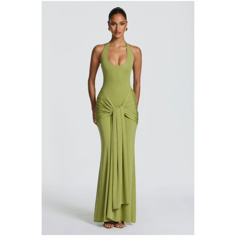 

Halter Ruched Mermaid Maxi Dress Elegant Scoop Neck Bodycon Attire Women's Formal Evening Gowns Prom Party Wedding Dresses 2026