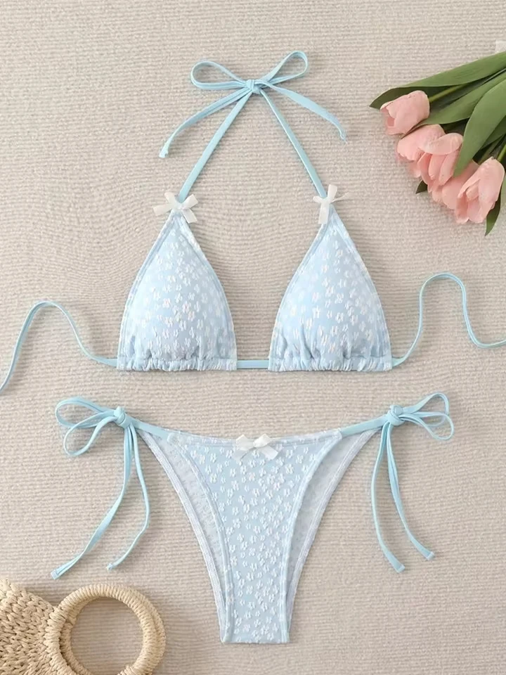 Vzvn Fashion Sexy Laced Up Bow Bikini Set Women Split Swimsuit Vacation Bikini 2026 New All Season Backless Bikinis 2 Piece Set