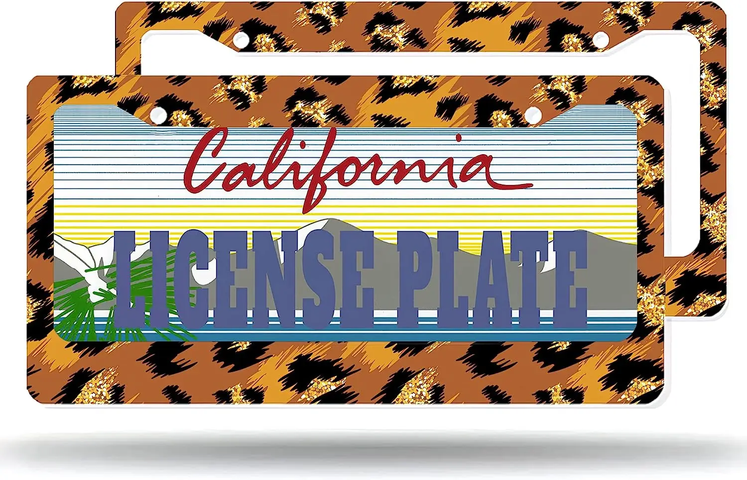 License Plate Frame Leopard Print License Plate Frames Aluminum Car Tag Frames for Women License Plate Holder 2Pack 12x6 Inch