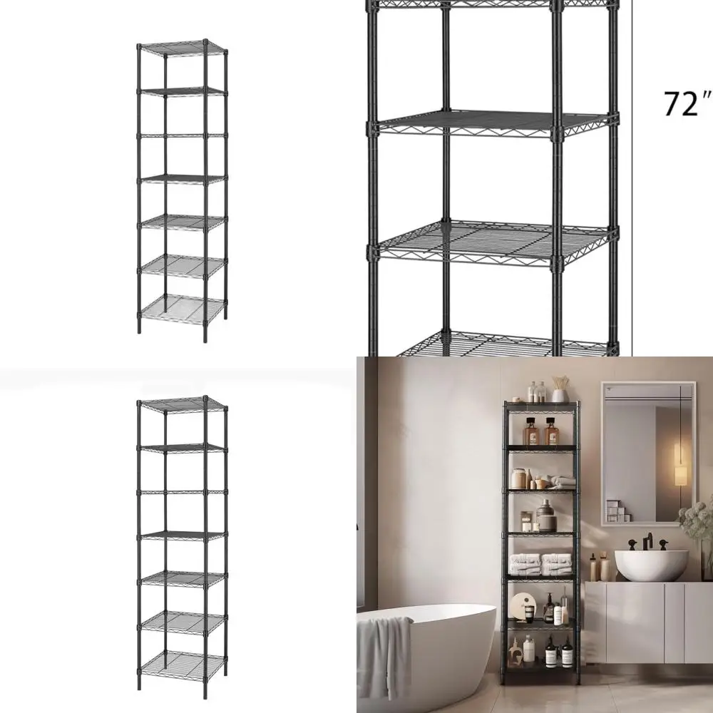 

7-Tier Heavy-Duty Wire Shelving Rack, 18x18x72, Thick Steel, Adjustable, NSF Certified, Black
