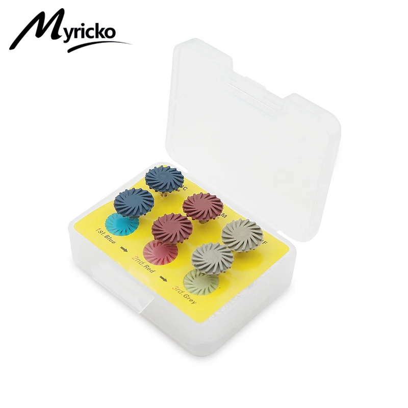 Composite Resin Polishing Kit: 6pcs/Set Dental Rubber Polishers with Diamond System, 14mm Wheel & Spiral Flex Brush Burs