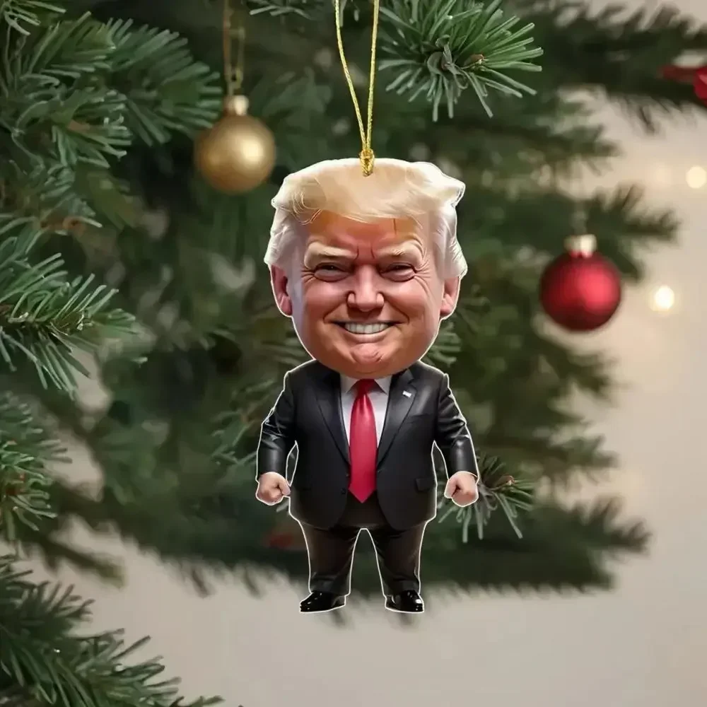 10PCS Trump-Inspired Acrylic Christmas Decor Hanging Ornament for Car and Tree Perfect Holiday Gift Funny Cartoon Pendant