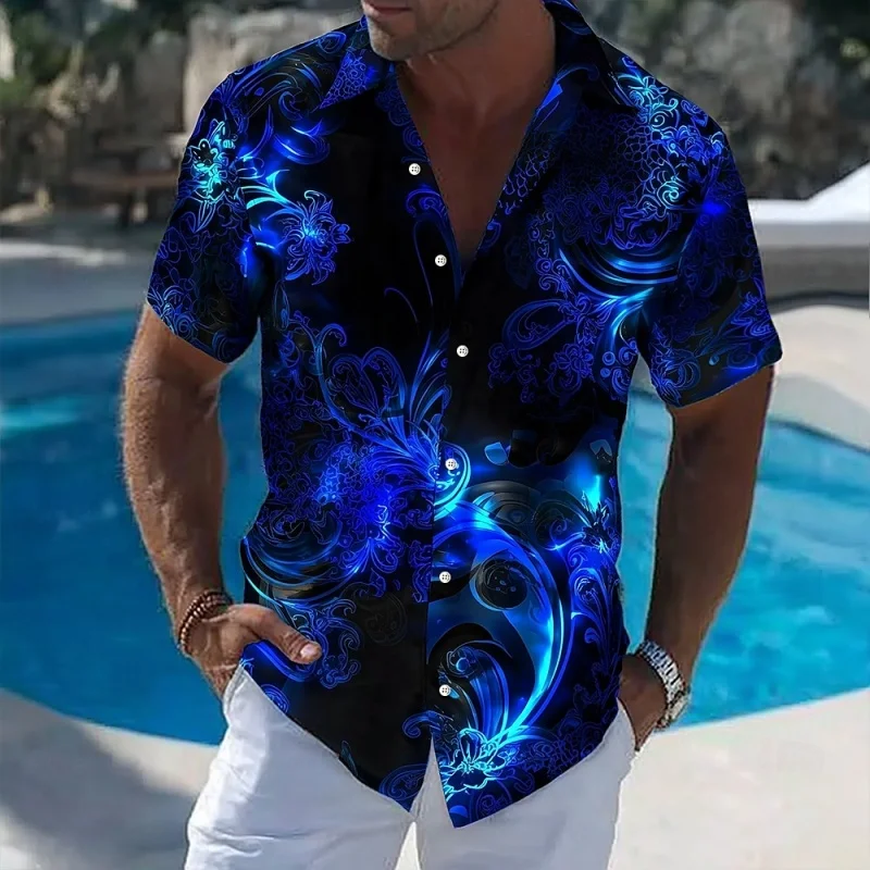

Colorful Stripe Pattern Hawaiian Shirt For Men Flower 3D Printed Short Sleeves Summer Street Blouse Surf Beachwear Aloha Shirts