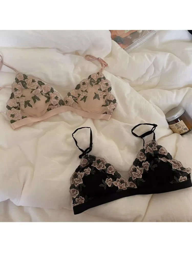 BANERDANNI Französisches Triangel-Bralette, kabelloses Unterwäsche-Set aus Öko-Baumwolle, minimalistisch, ultradünn, bequem, Schwarz, S-XL, Dessous, Größe 32–38