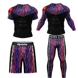 New Men Sport Suit Rashguard Jiu Jitsu MMA T-shirt+Pants Sportswear Boxing Jerseys Set BJJ Muay Thai Shorts Rash Guard Tracksuit