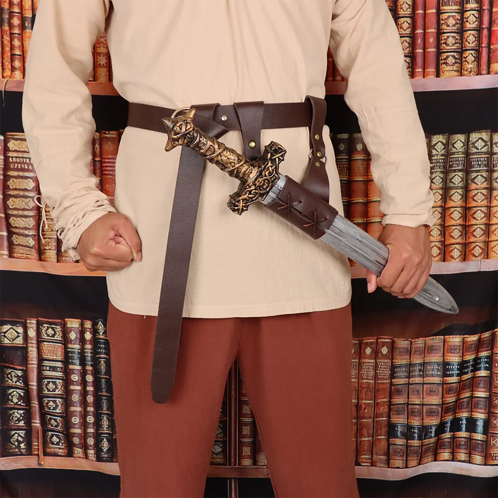 2PCS Medieval Leather Dagger Holder Sword Holster with Belt Adjustable Sword Frog Holster with Belt Suitable for Halloween