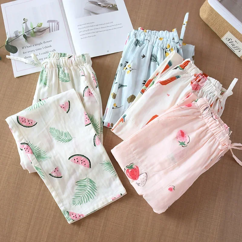 Women\'s 100% Cotton Summer Trousers Sleeping Large Size Loose Home Pants Air Conditioning Pants Confinement Pants Spring