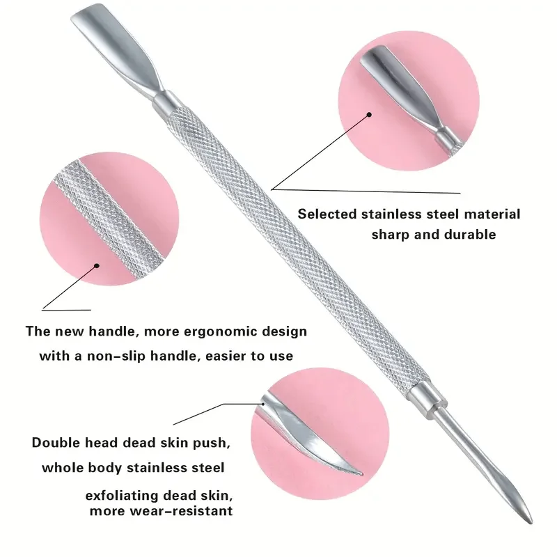 

Stainless Steel Nail Cuticle Pusher and Remover,Professional Durable Manicure Tool with Dual-Ended Design for Care and Grooming