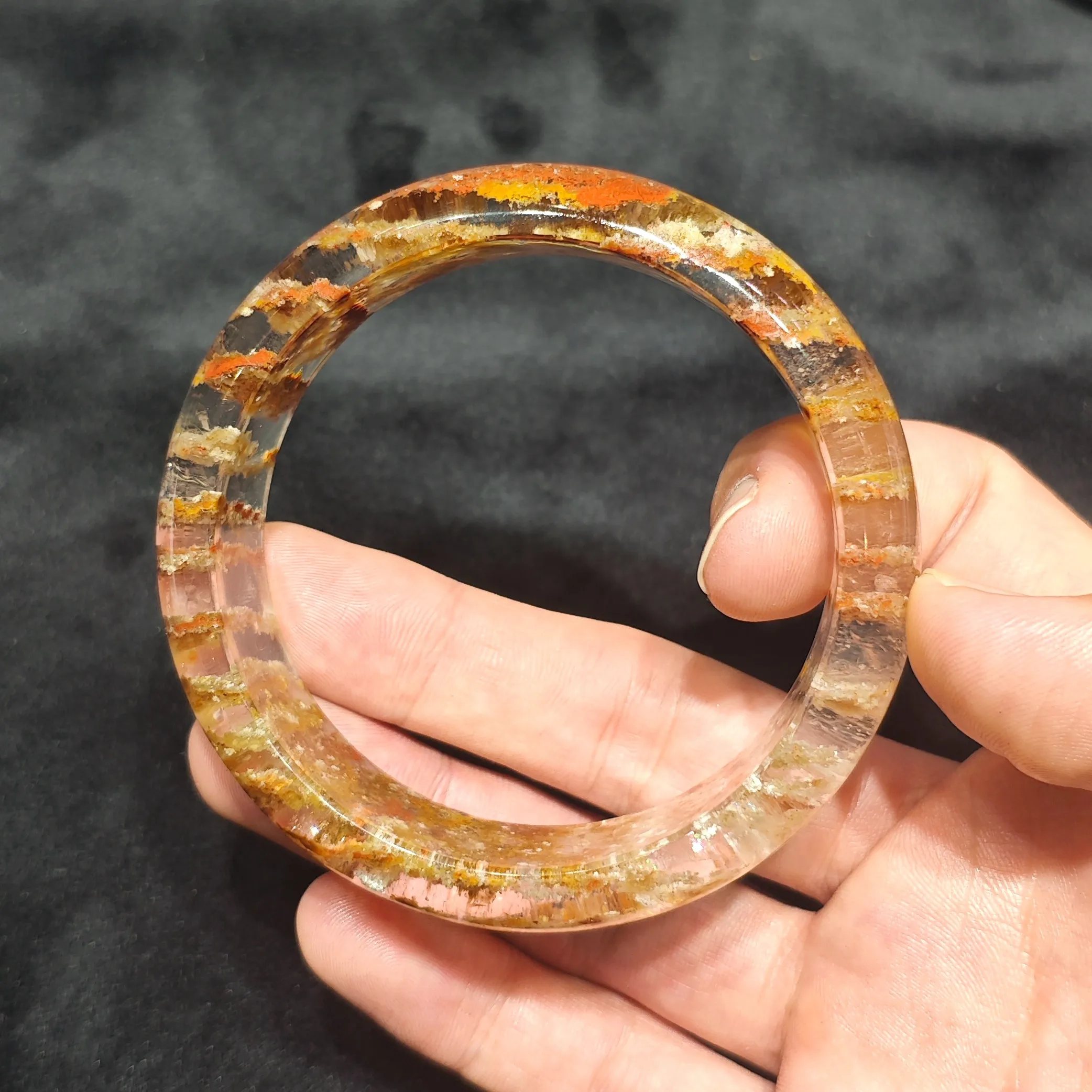 Natural Layered Phantom Gemstone Bangle Polished Multi Color Garden Quartz Bracelet Solid Clear Quartz Bangle Jewelry