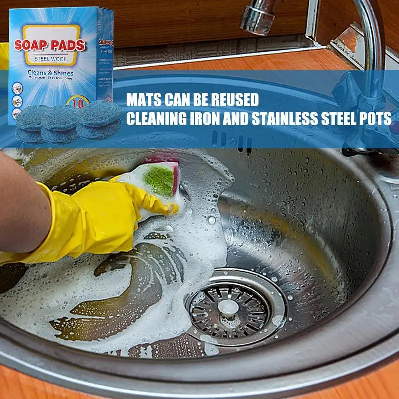 

Steel Wool Soap Pads Pre-Soaped Steel Wool Cleaner Brush Portable Metal Scouring Cleaning Pads For Dishes Pots Pans