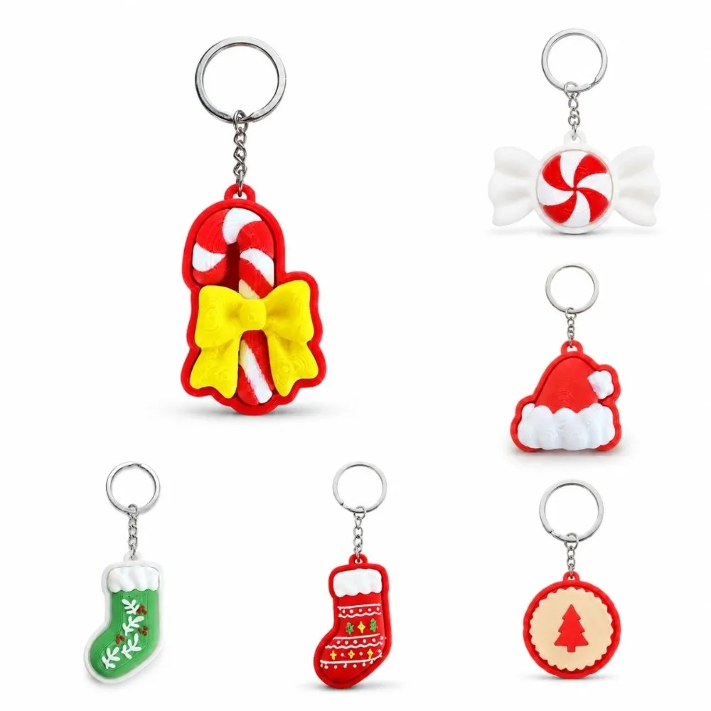 Love Heart Christmas Series Clicker Keychain Christmas Stocking Candy Cane Special Shape Keycap Pendant Christmas Hat