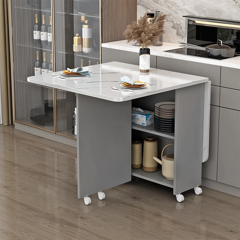 Folding Dining Table Apartment Movable Rectangular with Wheels Ultra-thin Multi-functional Restaurant Dormitory Dining Table