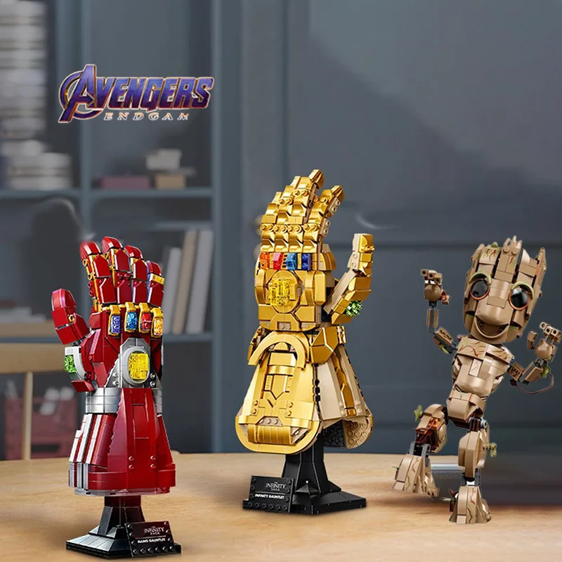 Bloques de construcción de los vengadores de Marvel para niños, película de Anime, superhéroe Groot, Iron Man, Thanos, compatibles, partículas grandes, juguete educativo, regalo