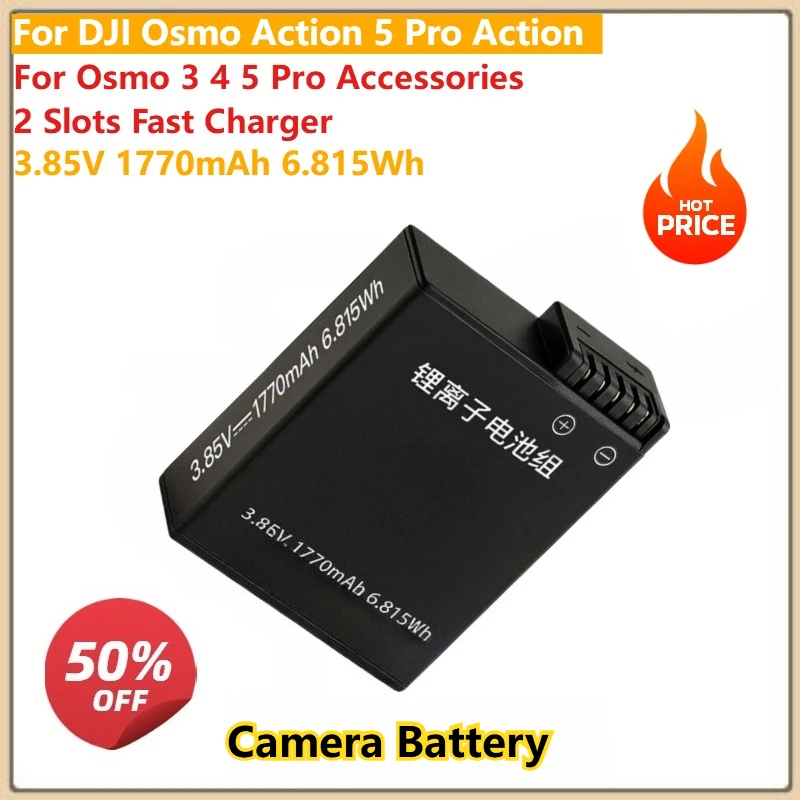 

3.85V 1770mAh 6.815Wh for DJI Osmo Action 5 Pro Action Camera Batteries for Osmo 3 4 5 Pro Accessories 2 Slots Fast Charger