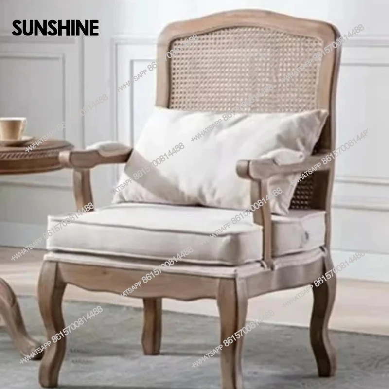 Wood Wingback Chair Retro American Couch Single Sofa Balcony Small Apartment Rattan Coffee Shop Couch