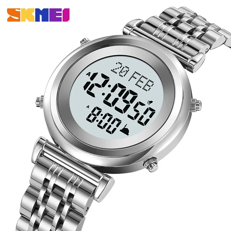 SKMEI Muslim Azan Digital Watch Mens Electronic Watches Back Light Waterproof Hijri Islamic Wristwatch Prayer Qibla Compass