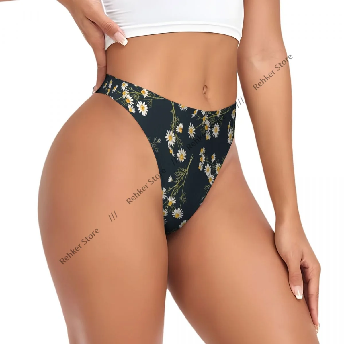 

Women's Panties Watercolor Floral Pattern With Daisies Underwear Sexy Thongs Lingerie G-Strings