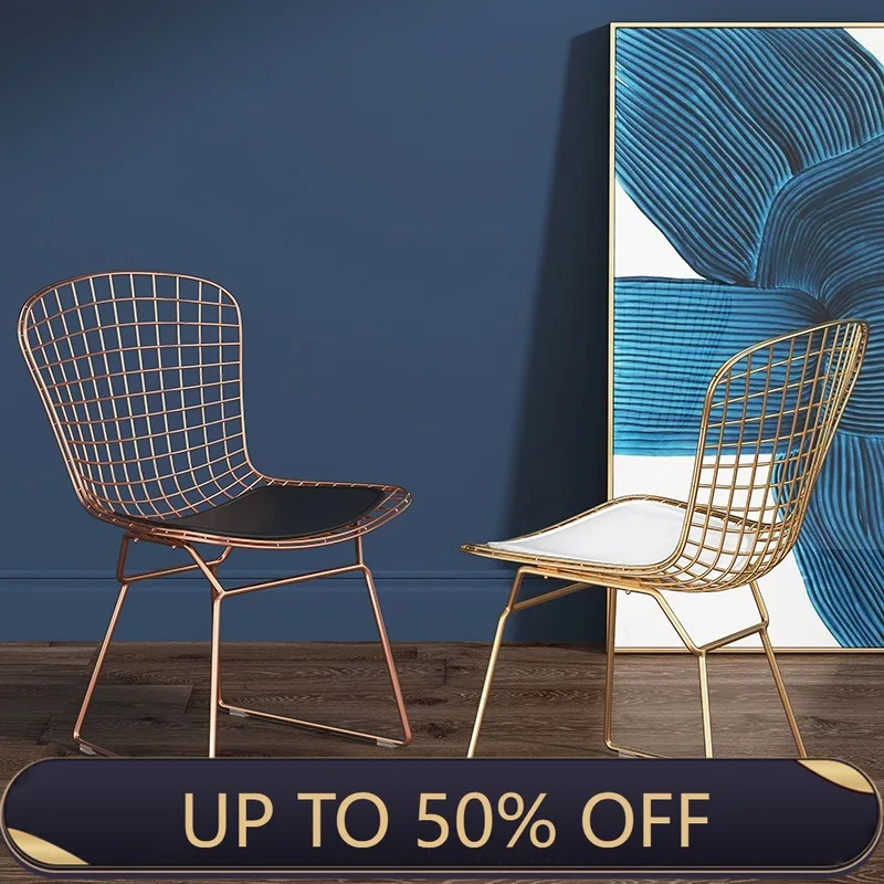 Nordic Style Ins Grid Chair Net Celebrity Hollow Gold Dining Chair Iron Creative Home Backrest Dressing Stool Furniture